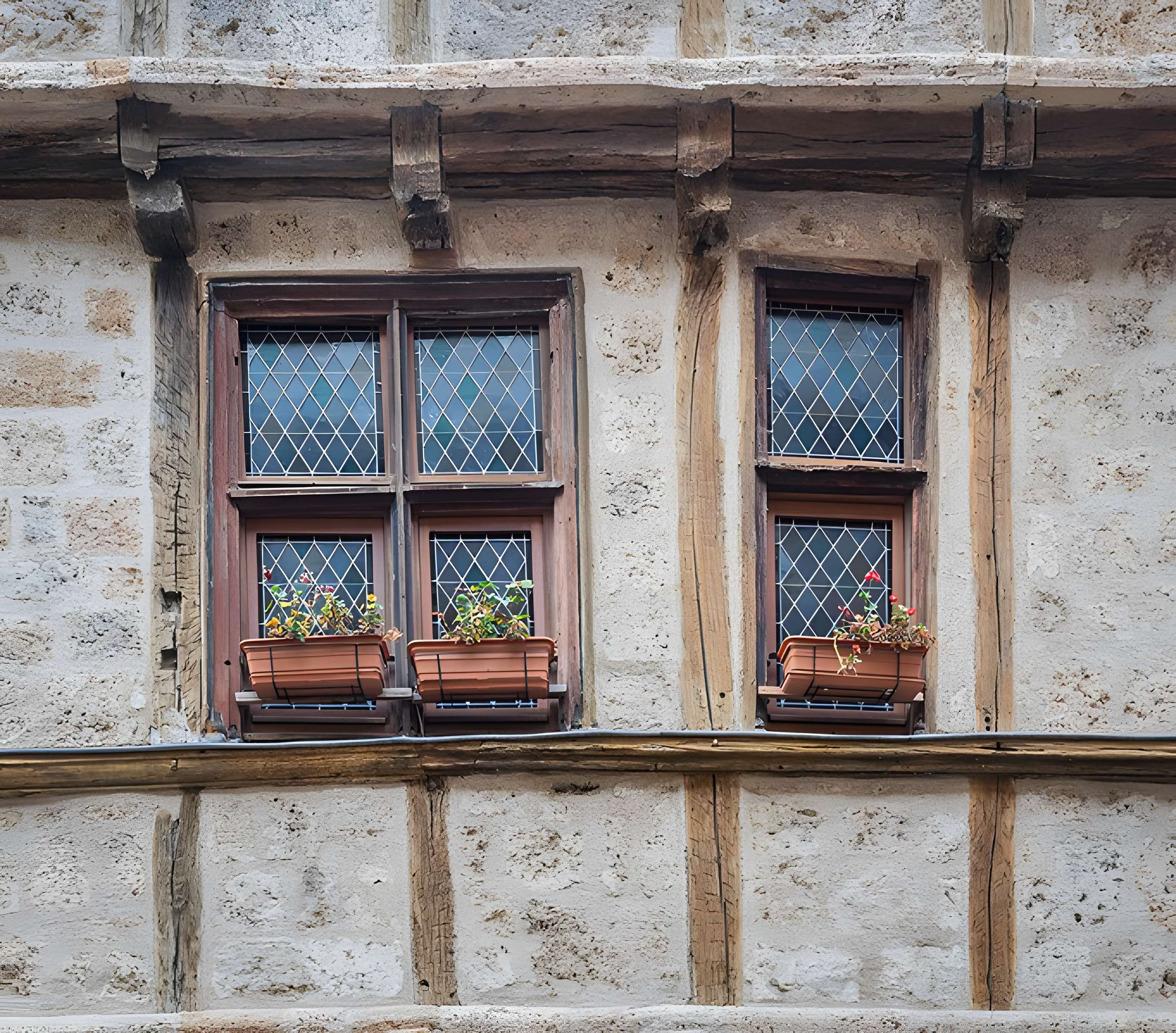 Maisons à pans de bois, Place au Blé à La Canourgue