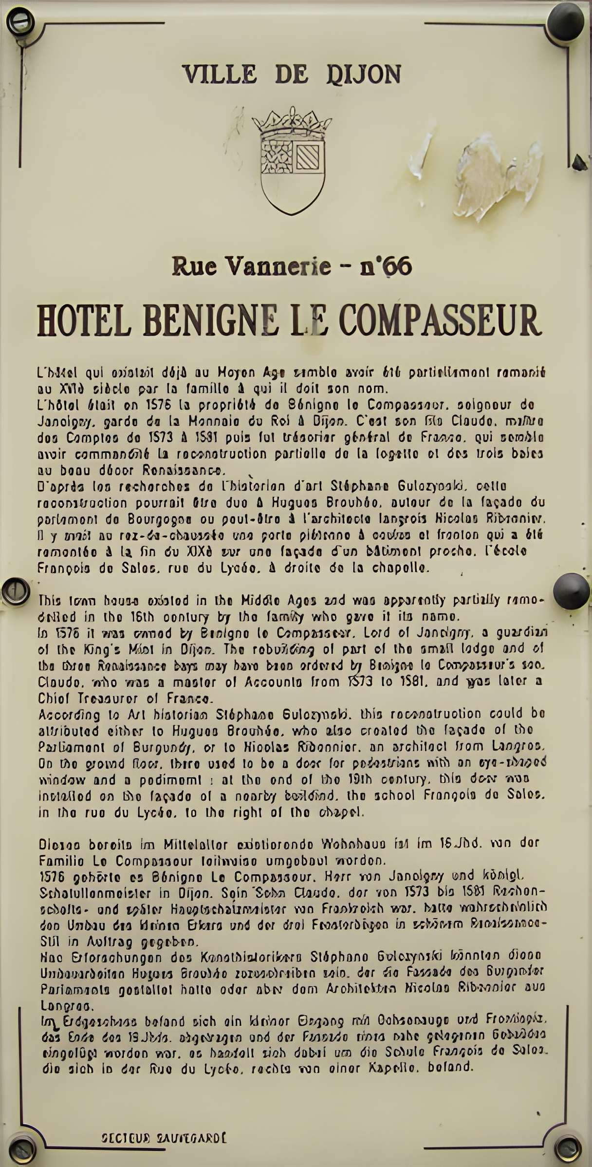 Hôtel Bénigne Le Compasseur à Dijon