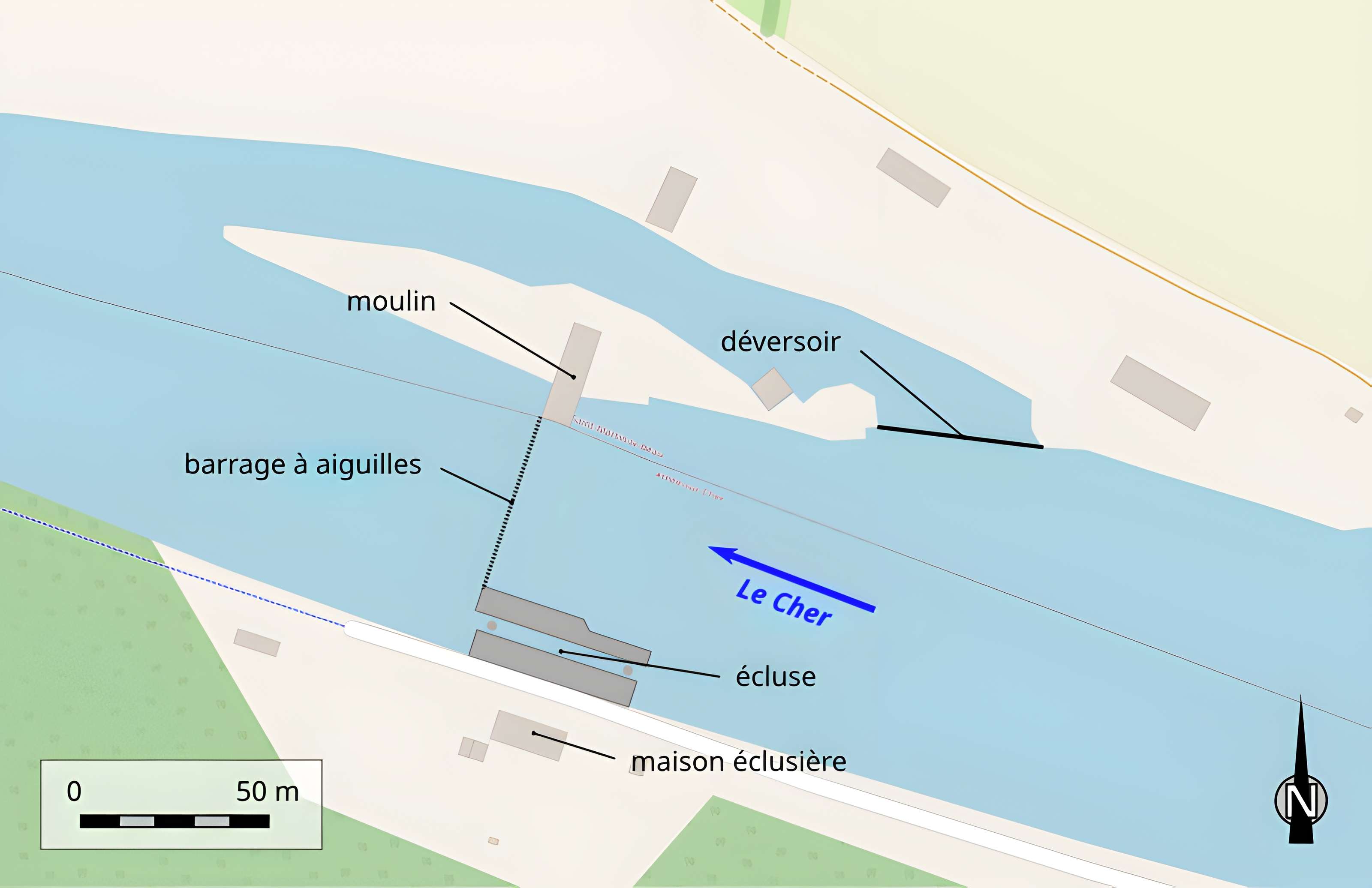 Site du barrage éclusé mobile à aiguilles de Nitray