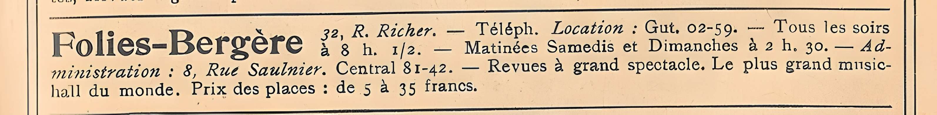Théâtre des Folies Bergère à Paris