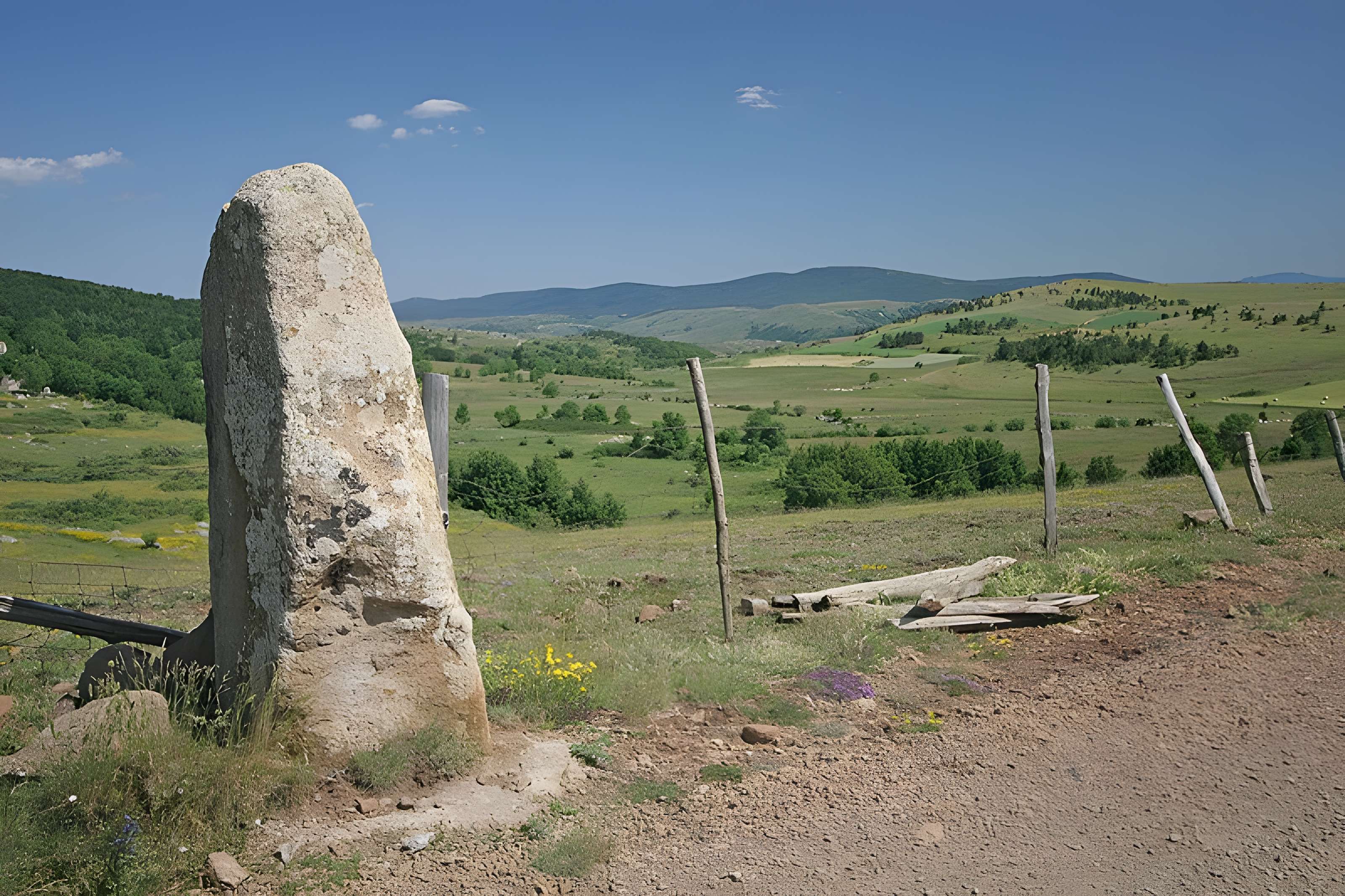 Vingt-trois menhirs sis au hameau de la Veyssière, autour de la source du ruisseau de Ruas