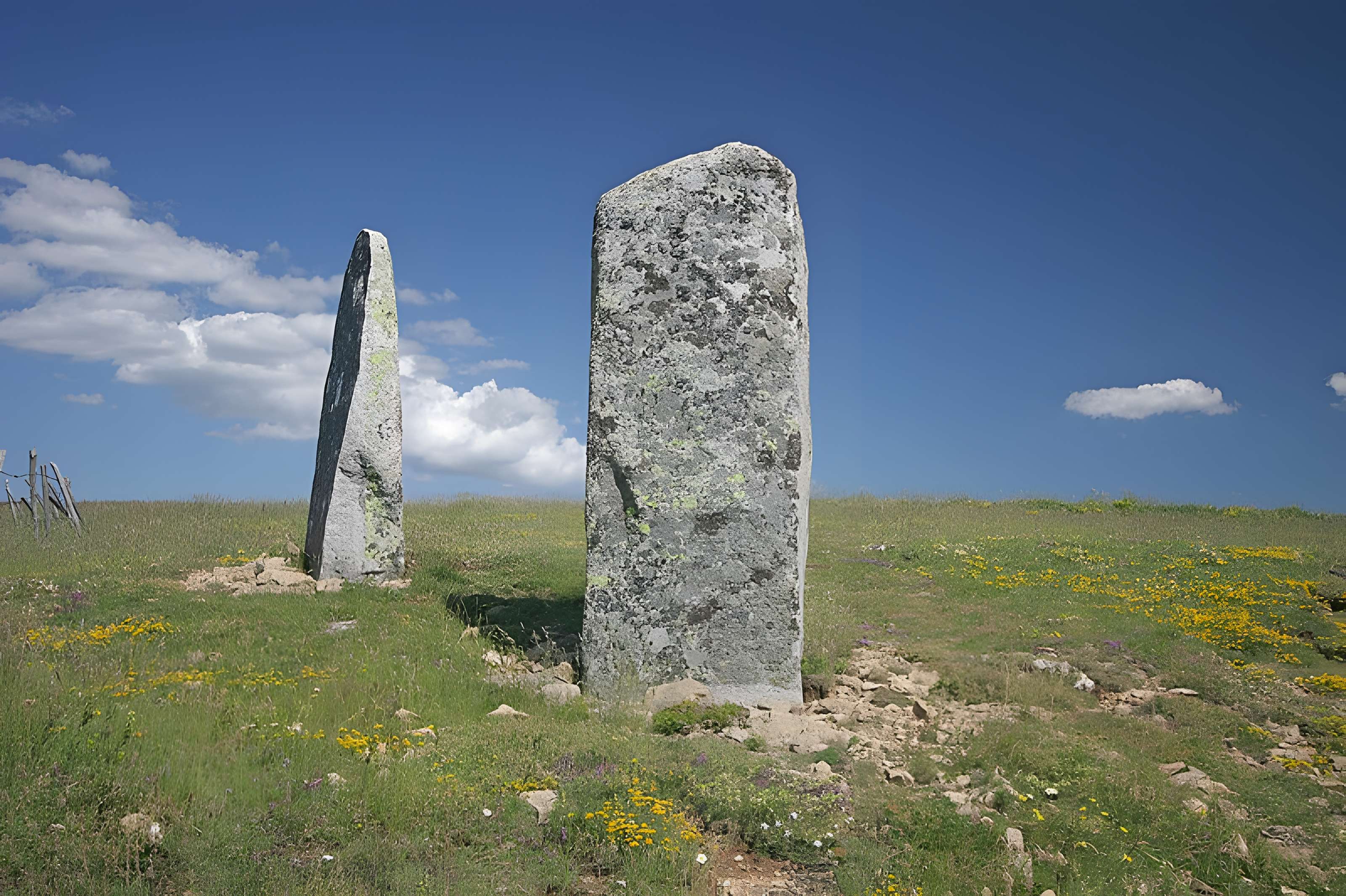 Vingt-trois menhirs sis au hameau de la Veyssière, autour de la source du ruisseau de Ruas