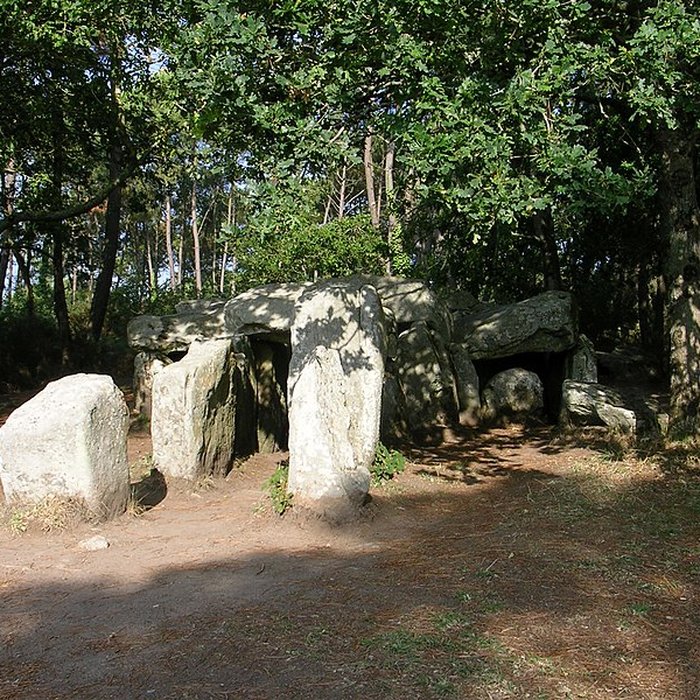 Photo de Dolmen à galerie avec la base du tumulus
