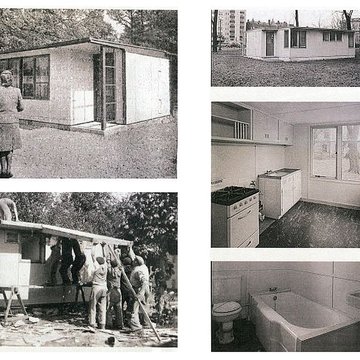 Baraque de type canadien implantée dans la cité de lhabitat provisoire de Soye