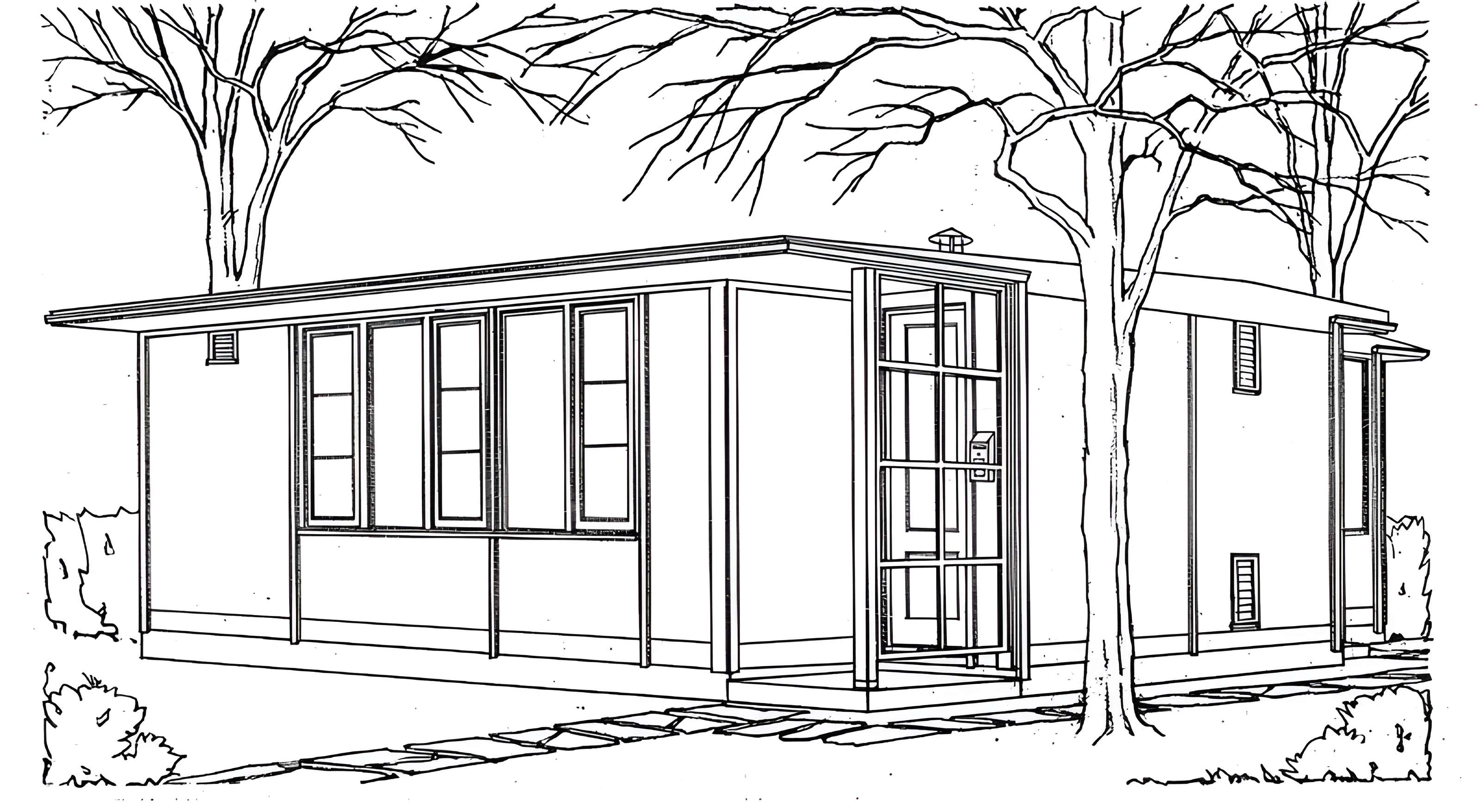 Baraque de type canadien implantée dans la cité de l'habitat provisoire de Soye