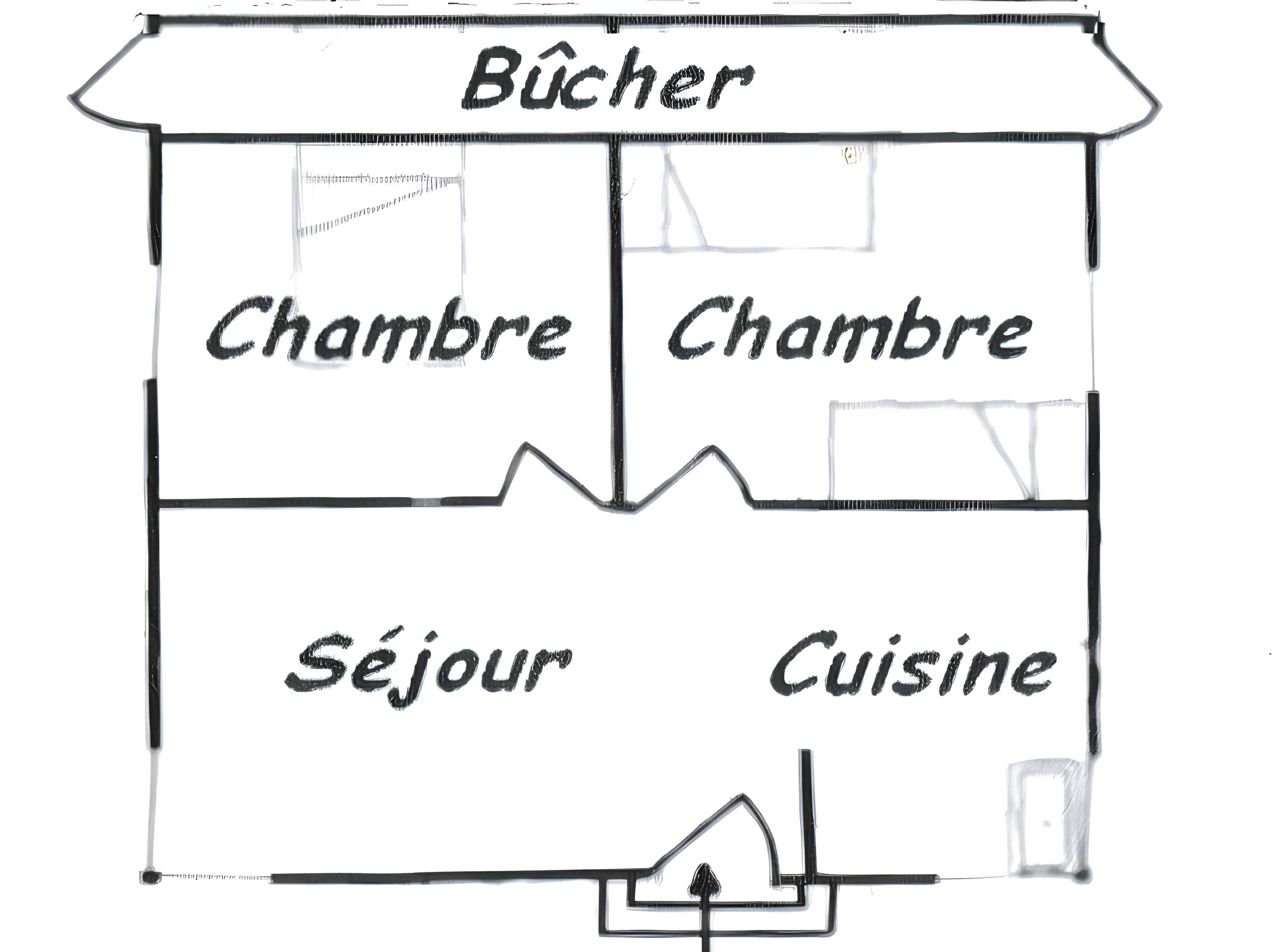 Baraque de type canadien implantée dans la cité de l'habitat provisoire de Soye