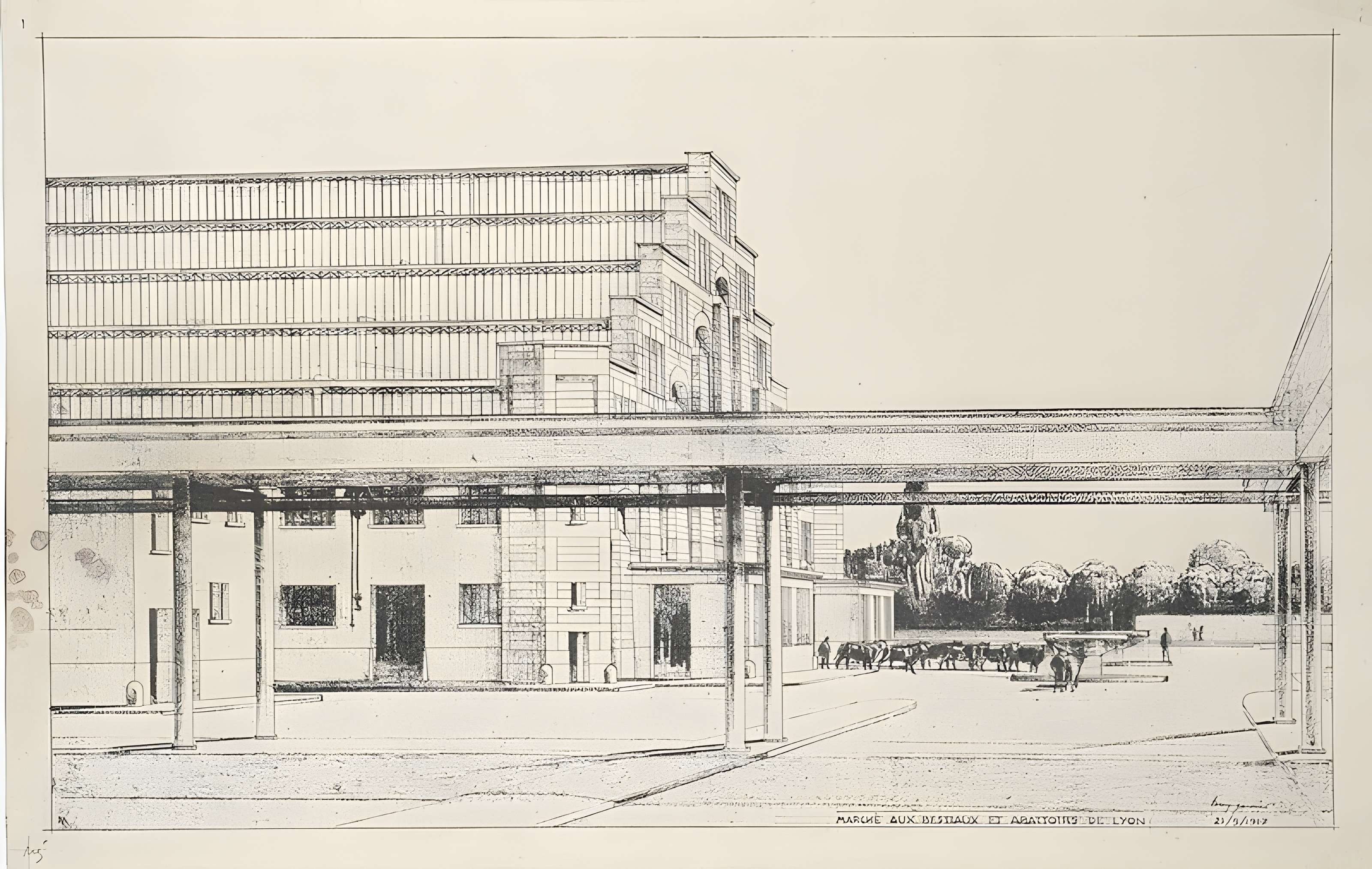 Ancien marché aux bestiaux des abattoirs de la Mouche, actuellement salle des fêtes et salle de concert dite halle Tony Garnier