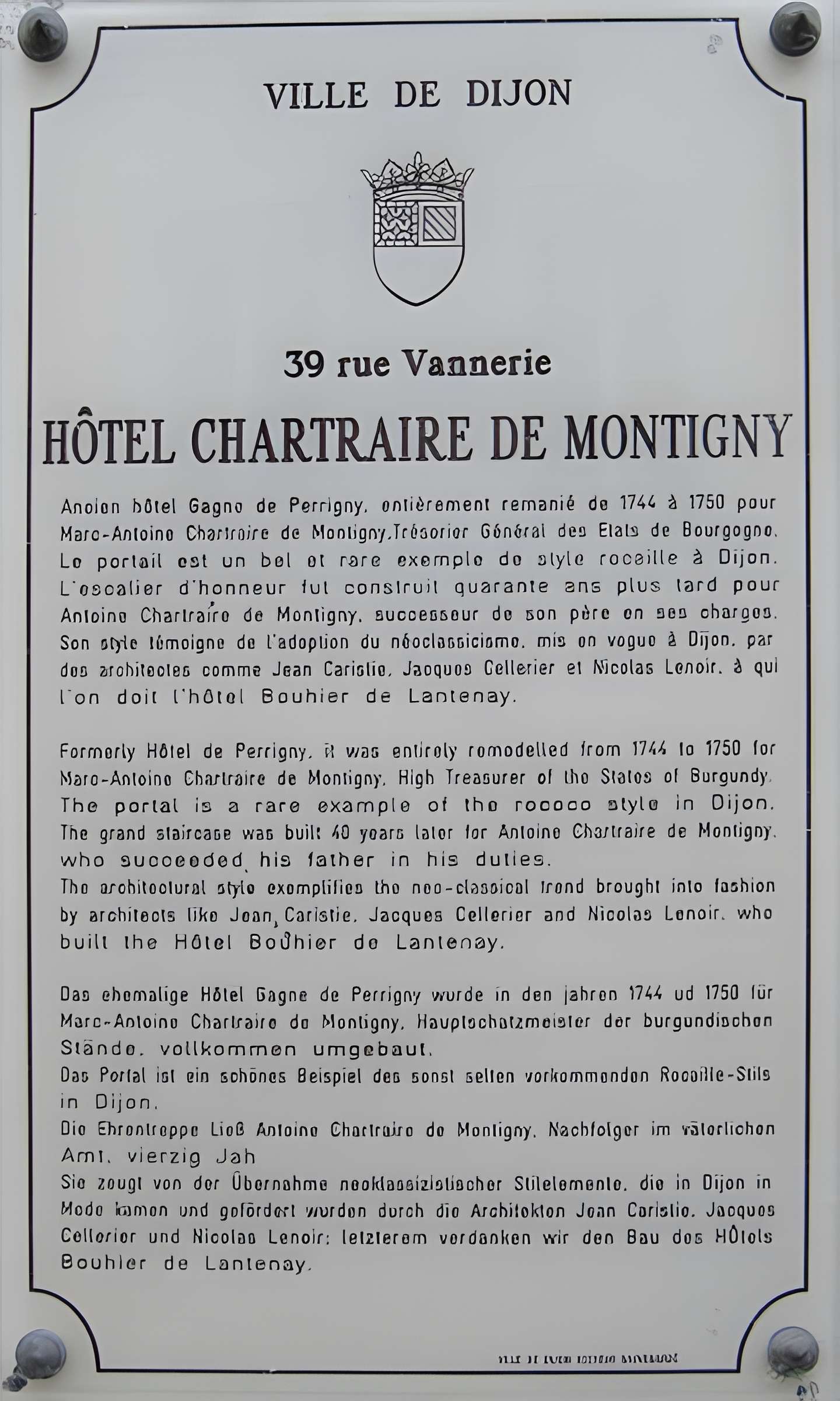 Hôtel Chartraire de Montigny à Dijon