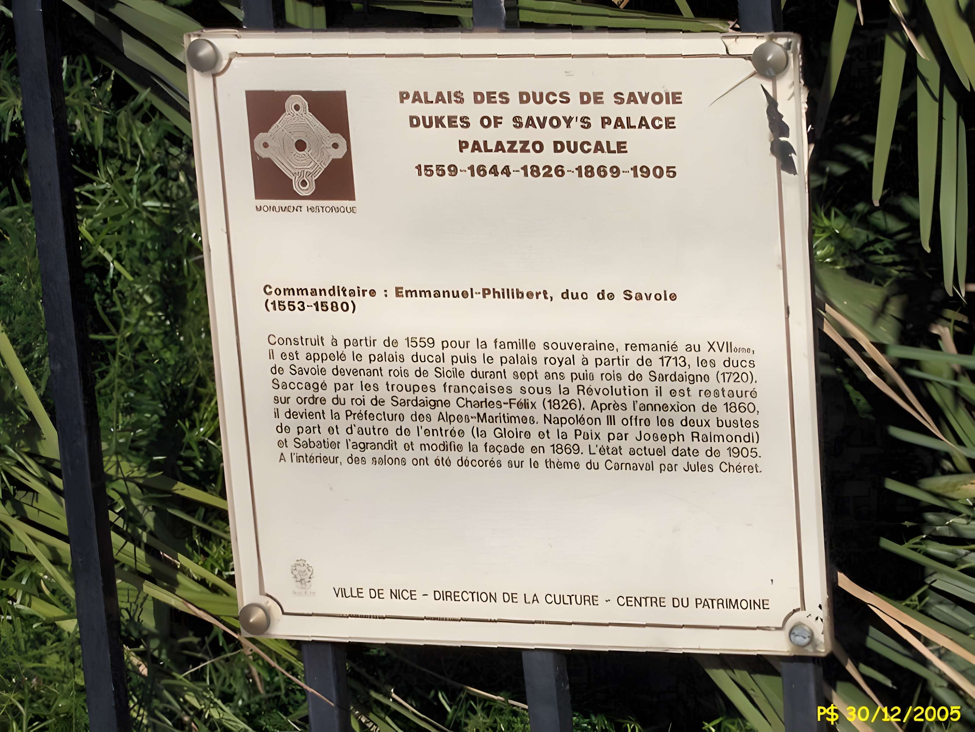 Palais de la Préfecture, ancien palais des rois de Sardaigne