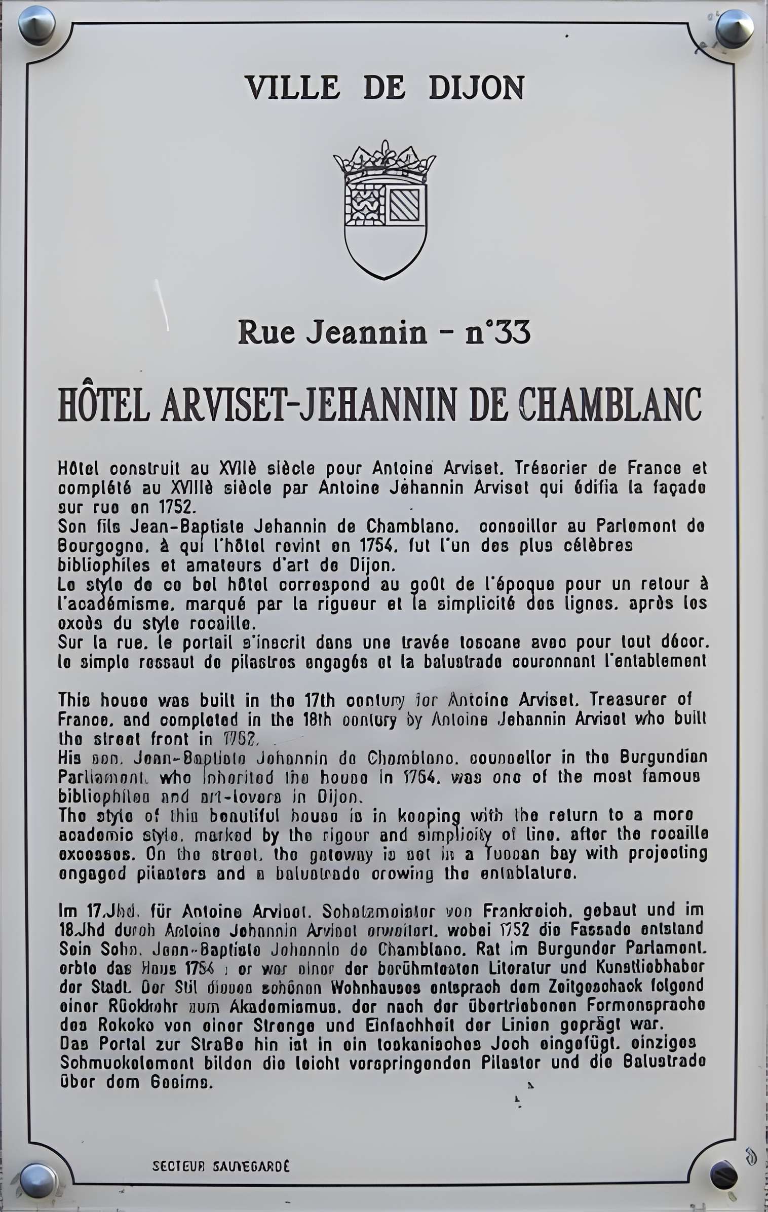Hôtel de Chamblanc à Dijon