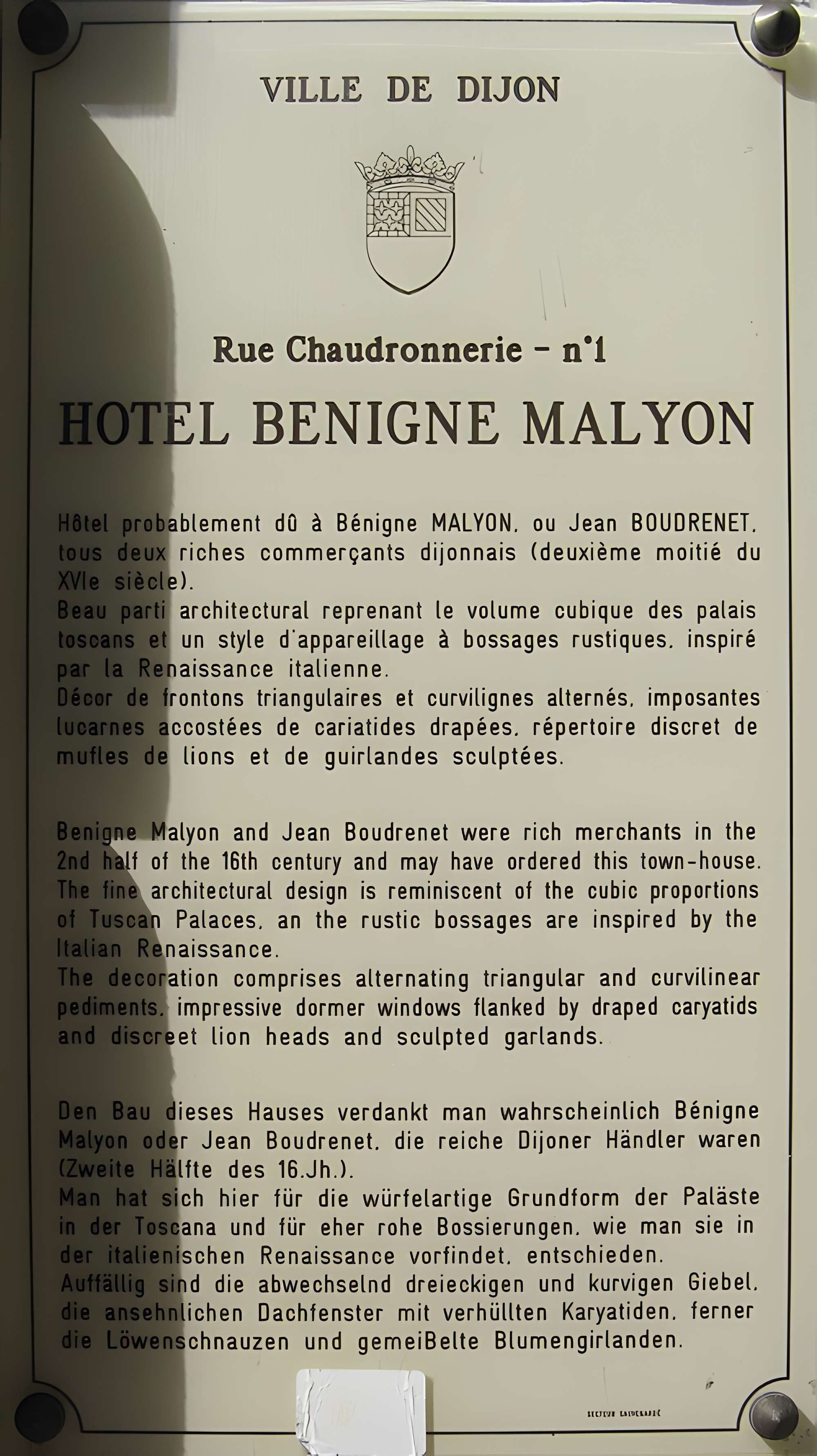 Hôtel Bénigne Malyon à Dijon