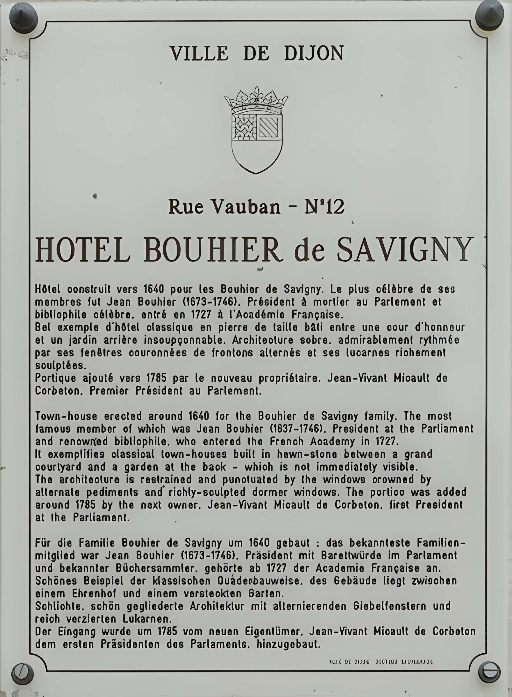 Hôtel Bouhier de Savigny à Dijon