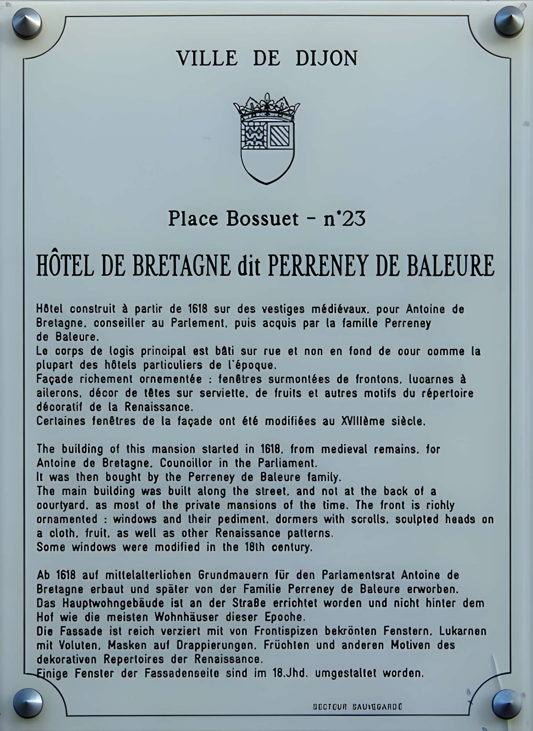 Hôtel Perreney de Baleure à Dijon
