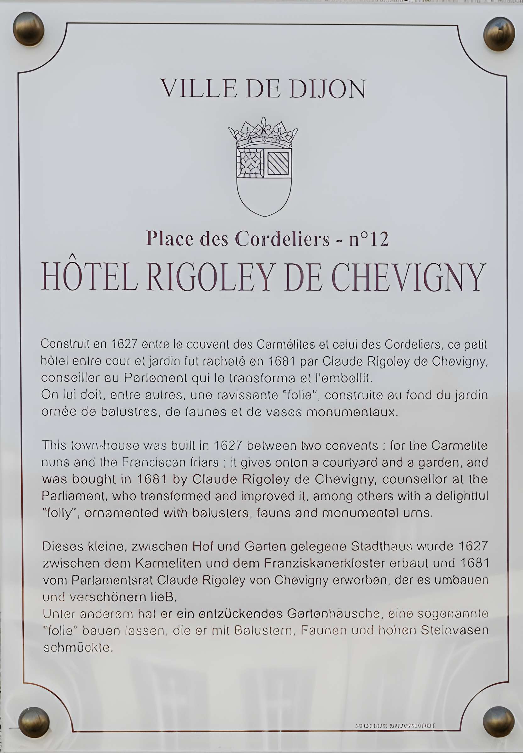 Hôtel Rigoley de Chevigny à Dijon
