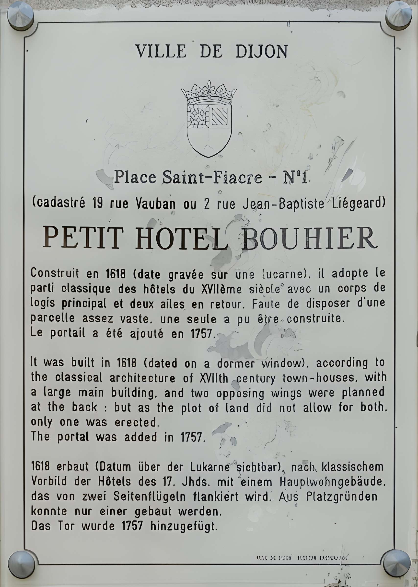 Petit hôtel Bouhier à Dijon