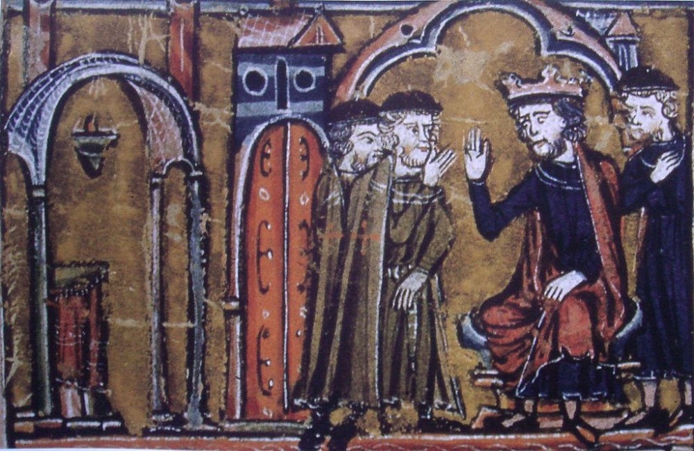 Baudouin II cédant une partie de son palais de Jérusalem à Hugues de Payns et Geoffroy de St-Omer. Domaine public